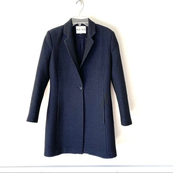 Reiss Textured Navara Navy Overcoat small - Picture 2 of 10